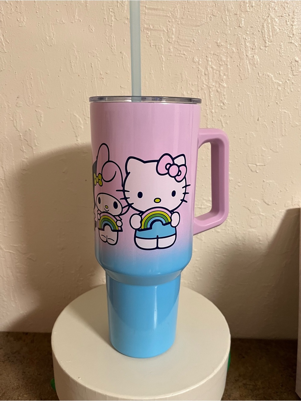 Sanrio Pink and Blue Hello Kitty Rainbow Travel Mug